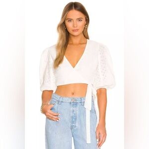 NWT MINKPINK Lola Eyelet Wrap Top Sz L (US 8) White